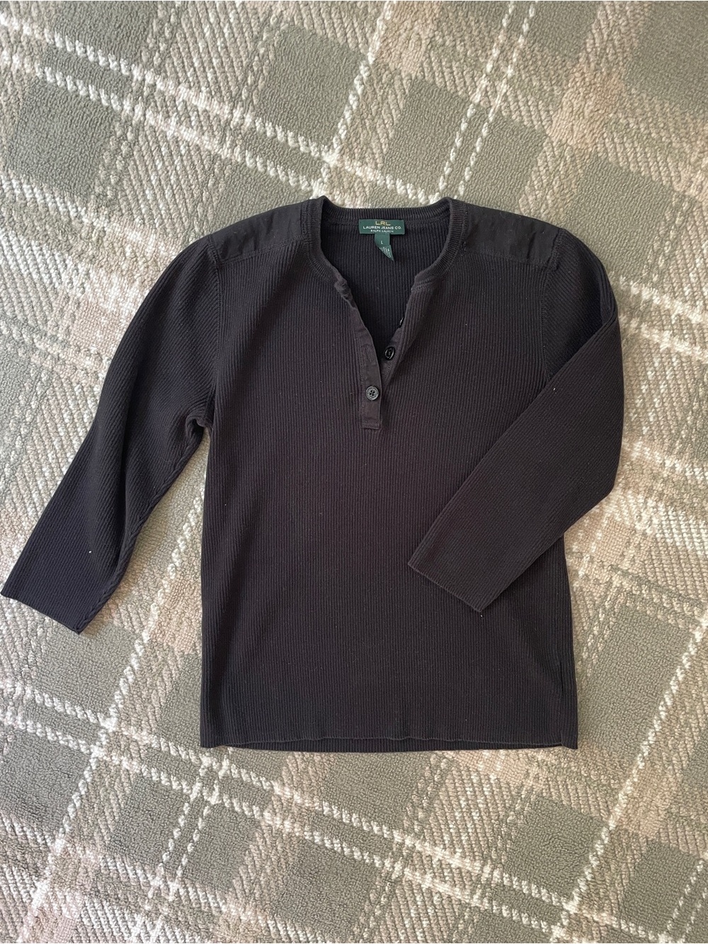 VTG Ralph Lauren Jeans Co black cotton ribbed 3/4 sleeve Henley top L